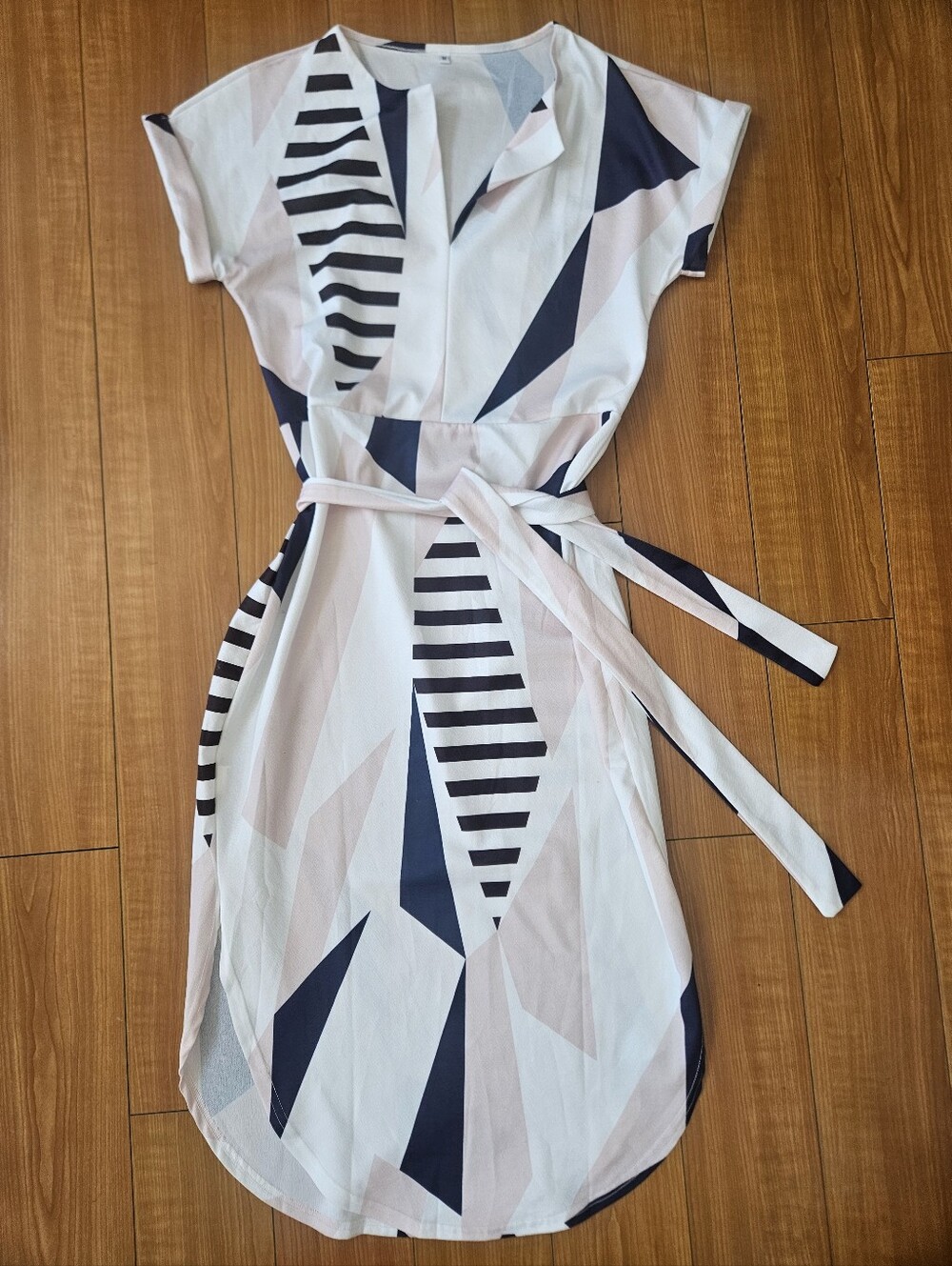 NEW Geometric Print One-Piece Romper - White, Navy&  Blush Sz M